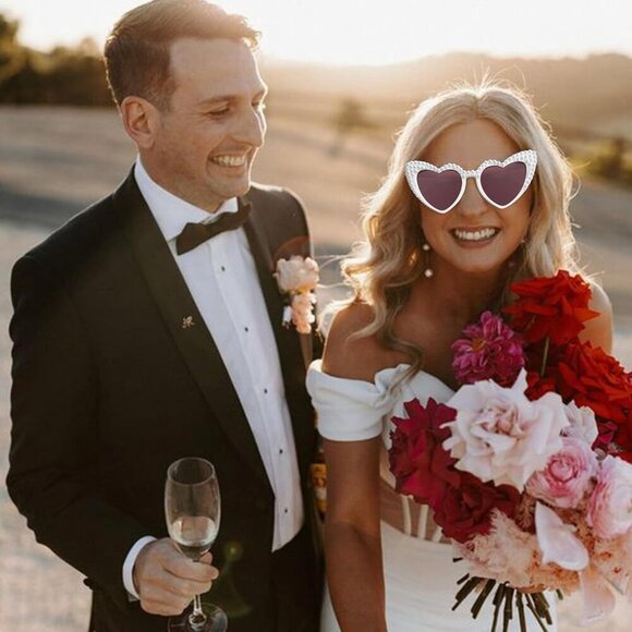?Women White Bride Sunglasses Pearl Heart Bachelorette Party Favors Accessory main image 2